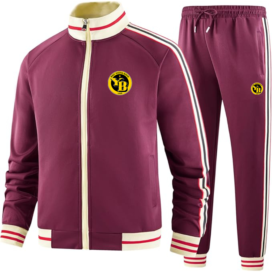 Men's Young Boys Soccer  Tracksuit with Bold Striped Accents and Zippered Front